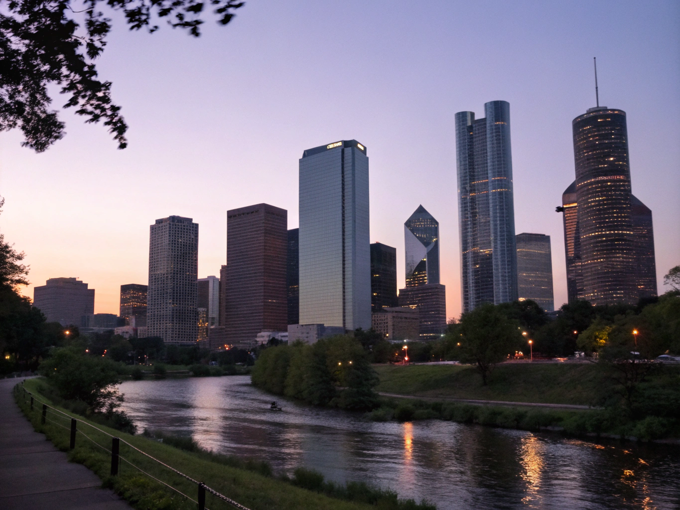Houston downtown business district cityscape and search technology